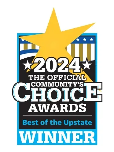 A badge for Community Choice Awards Best of the Upstate 2024.