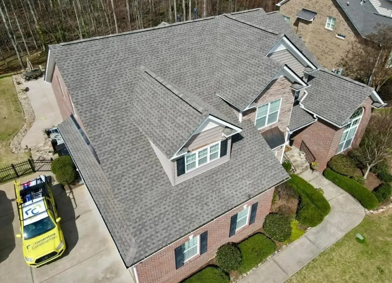 A new roof installed by Cornerstone Construction.
