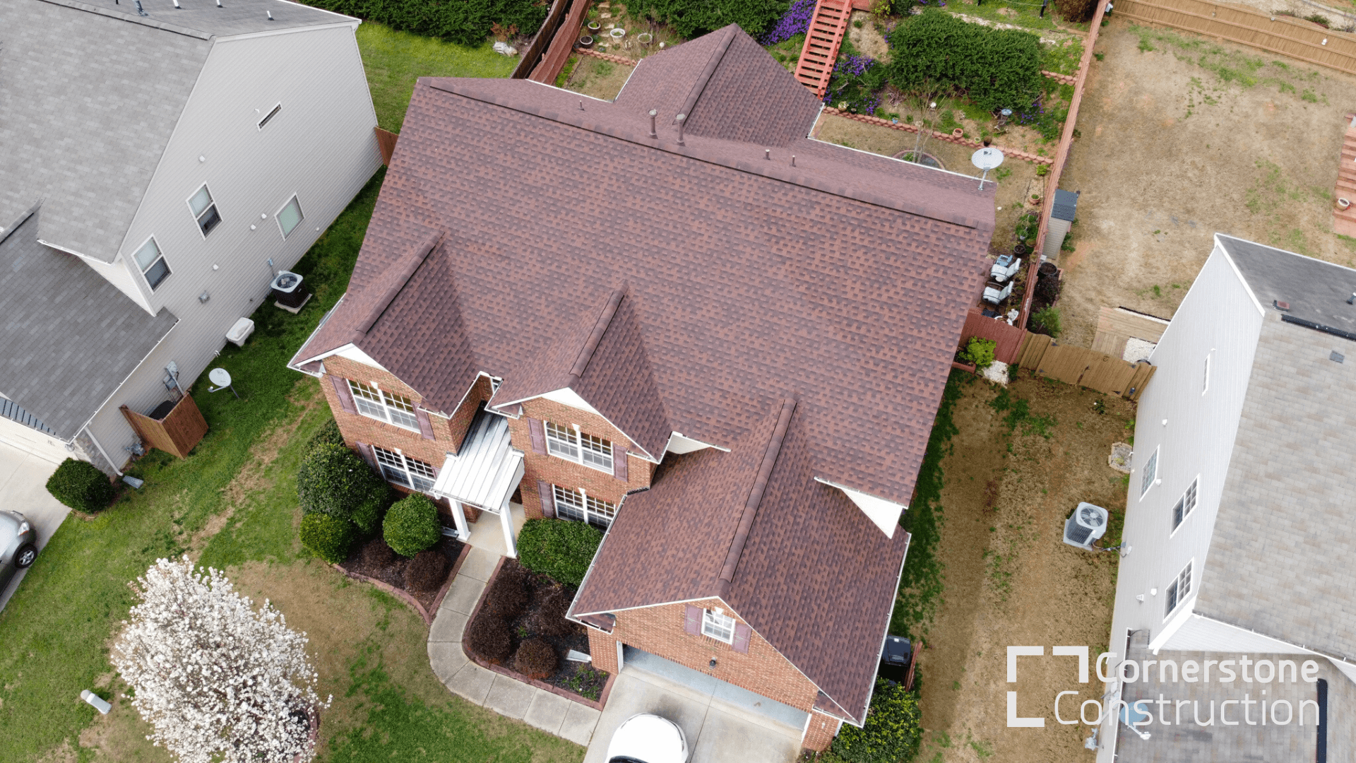 A new roof installed by Cornerstone Construction.